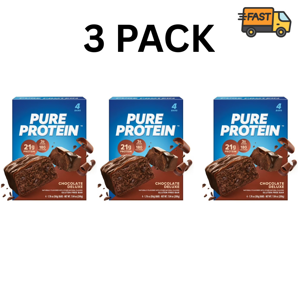 Pack of 3 Pure Protein Chocolate Deluxe Bars Low Sugar High Protein