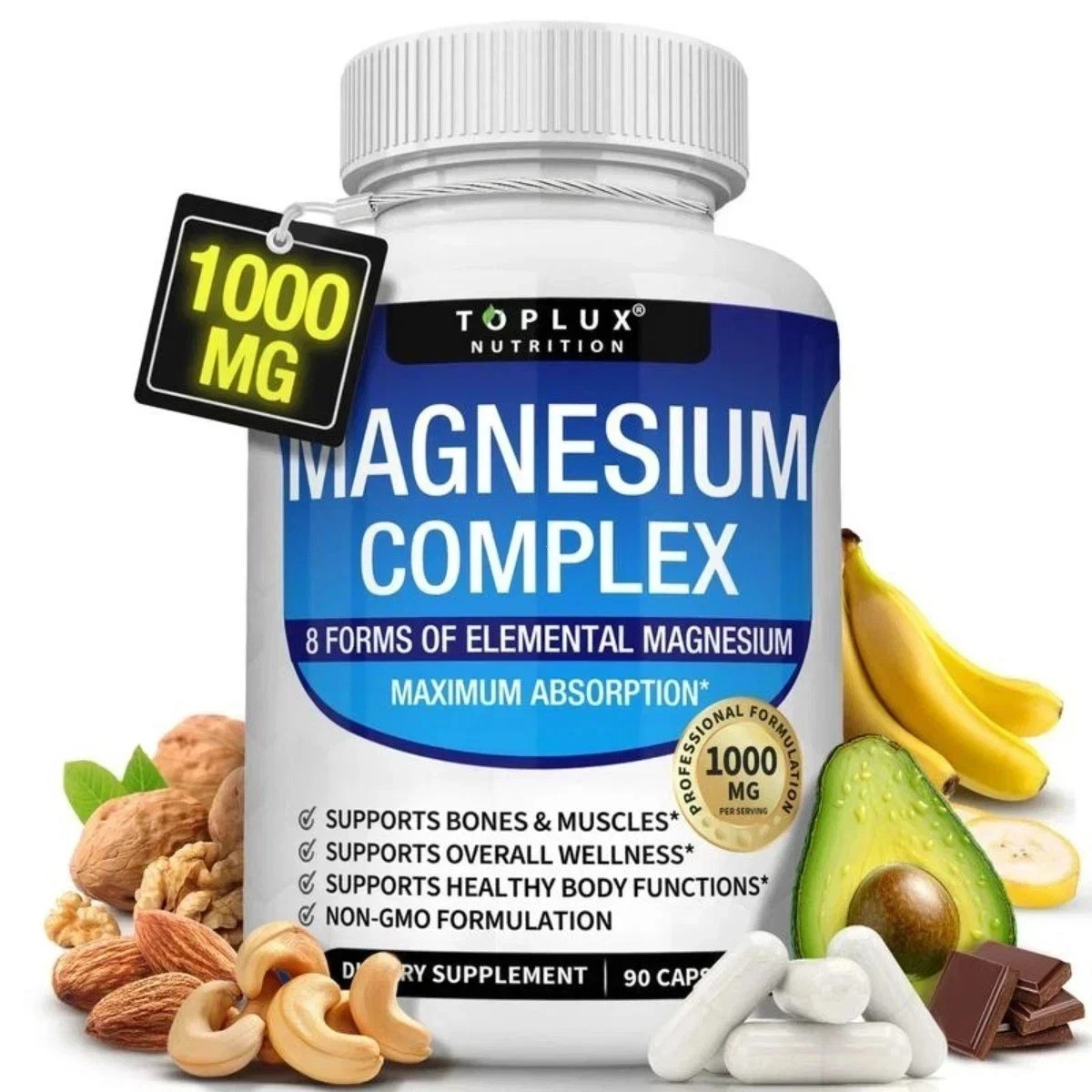 Magnesium Complex 1000mg 7 Types | Sleep Muscle Bone Promote 90 Caps TopLux