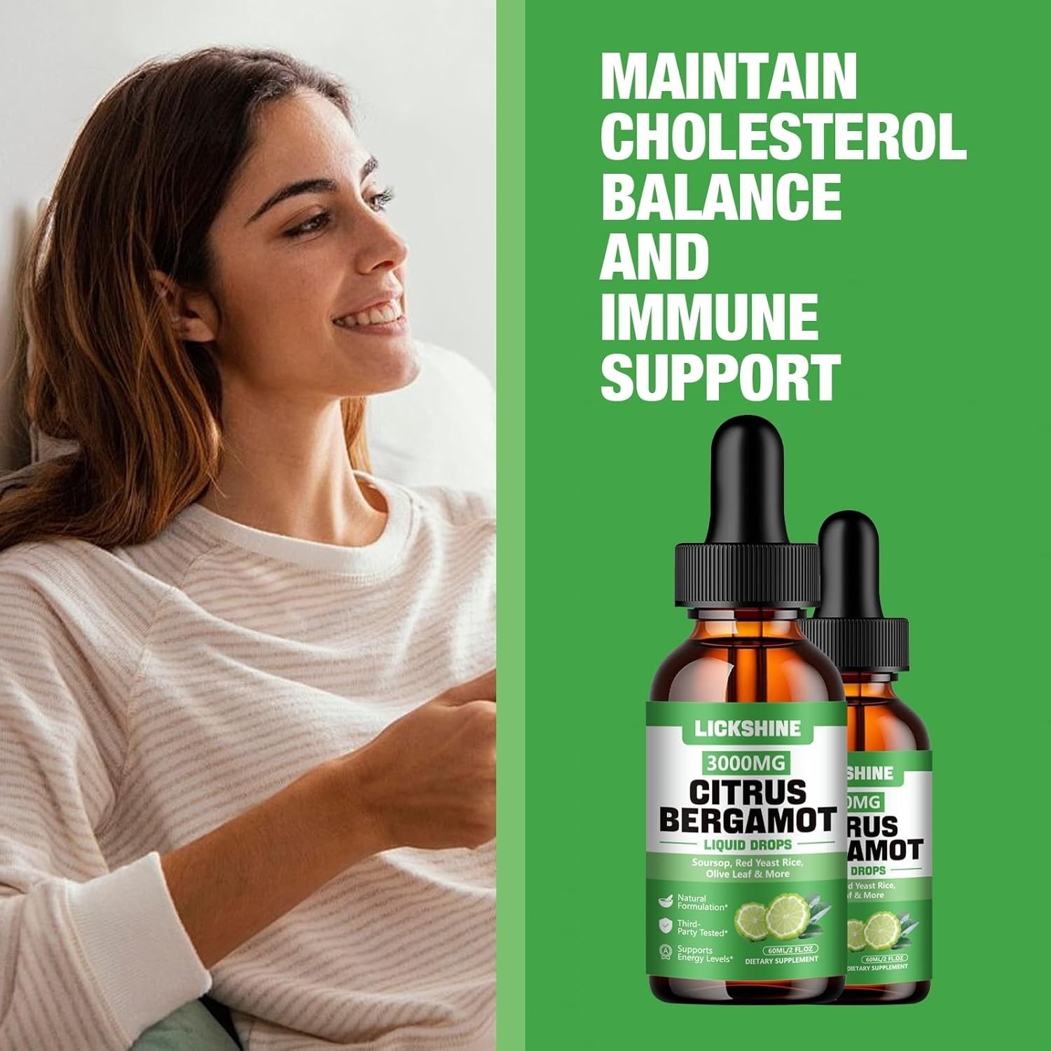 2 Pack 3000mg Citrus Bergamot Liquid Drops – High Absorption – Cholesterol Lo…