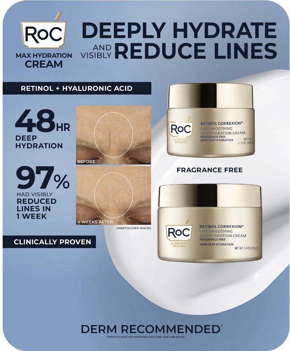 New ROC Retinol Correxion Line Smoothing Max Hydration Cream-2Pk( 1.7oz +3.4oz )