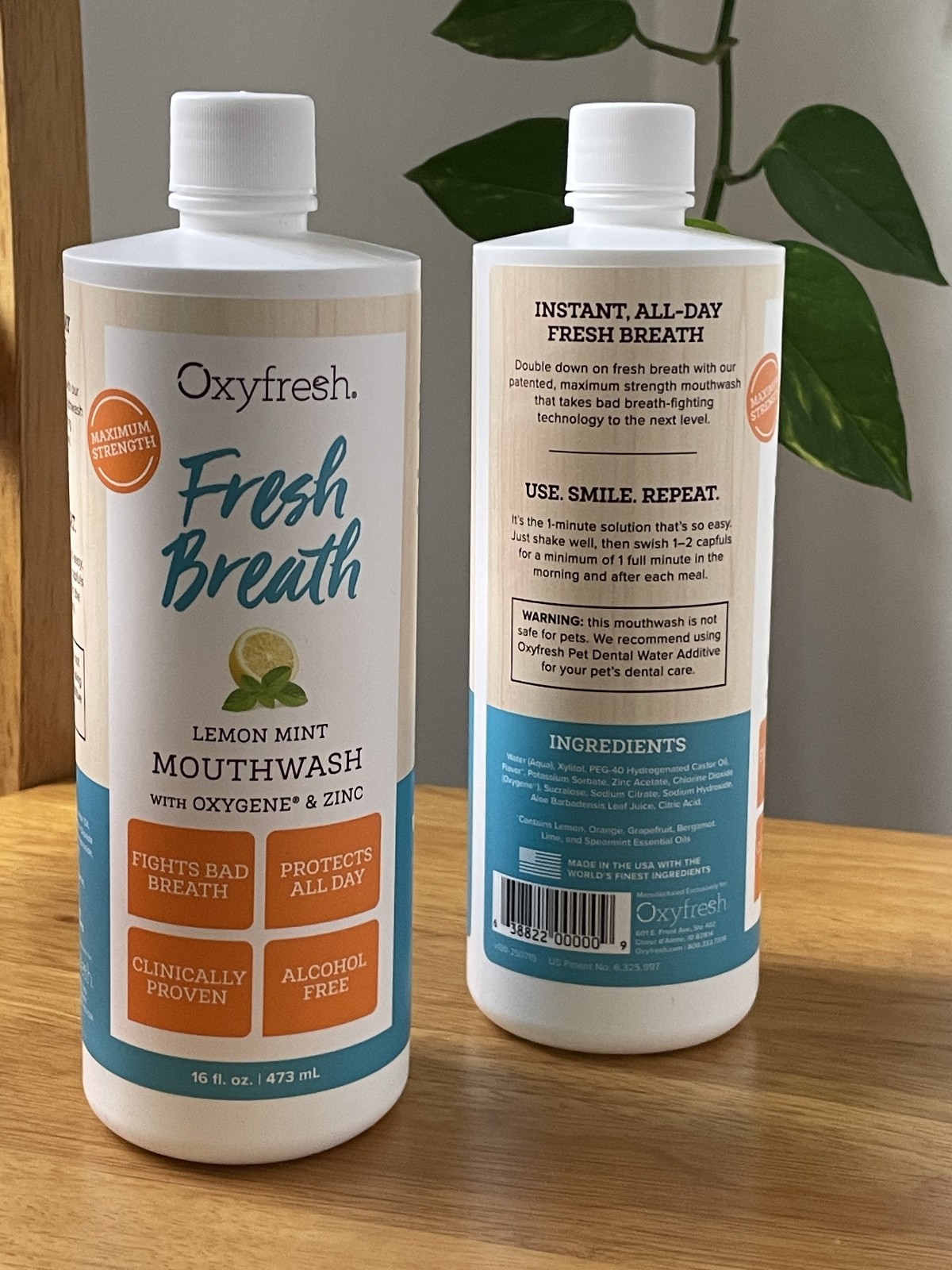 2-PACK | OXYFRESH Lemon Mint Mouthwash 16oz Fluoride Free Oral Rinse Bad Breath