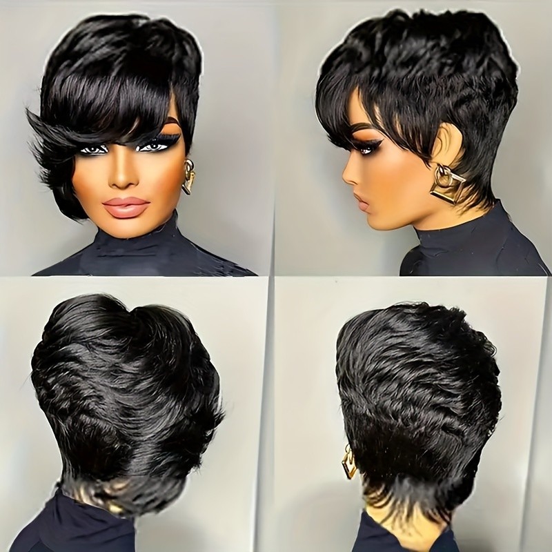 Women Pixie Cut Black Short Bob Wigs Brazilian None Lace Hairstyles Wigs