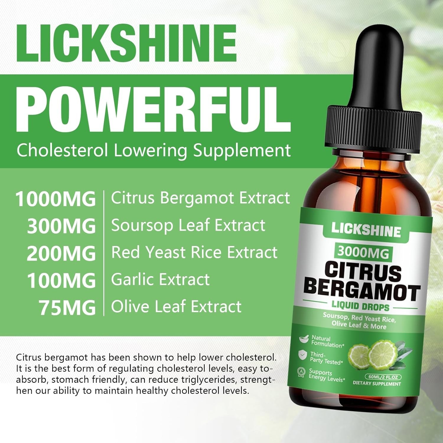 2 Pack 3000mg Citrus Bergamot Liquid Drops – High Absorption – Cholesterol Lo…