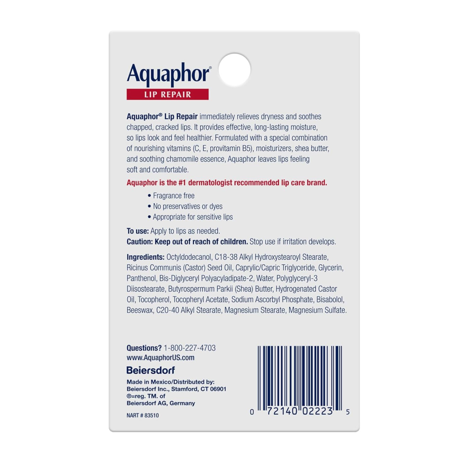 Aquaphor Lip Repair Ointment, Moisturizing Lip Balm, 2 Pack