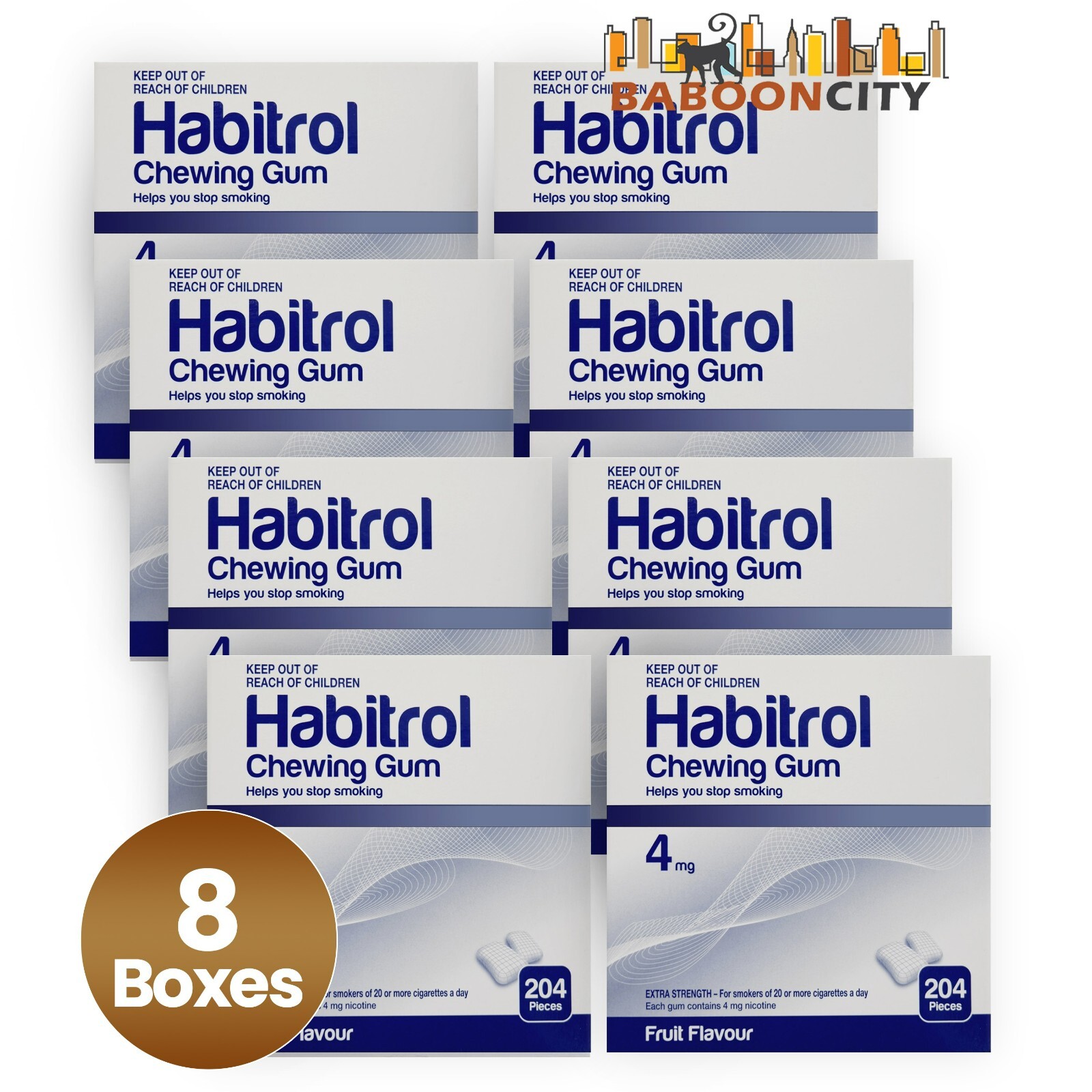 Habitrol Nicotine Gum 4mg FRUIT Flavor (1632 total pieces = 8 boxes) NEW 06/2025