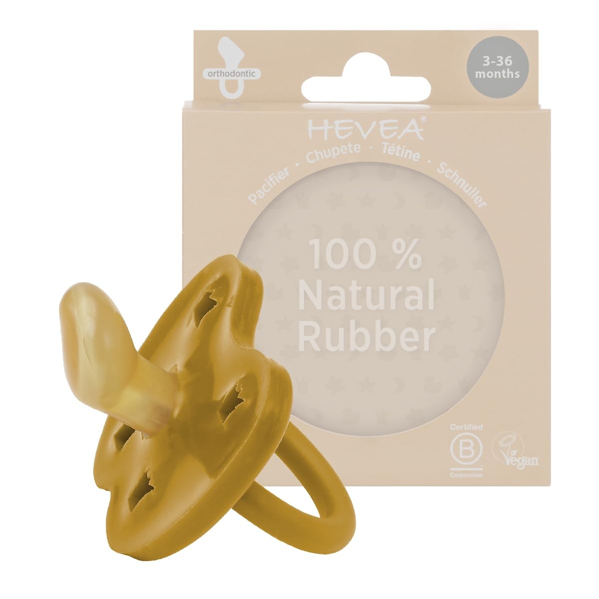 HEVEA Natural Rubber Orthodontic Pacifier 3-36 Months – Hygienic One-Piece Desig