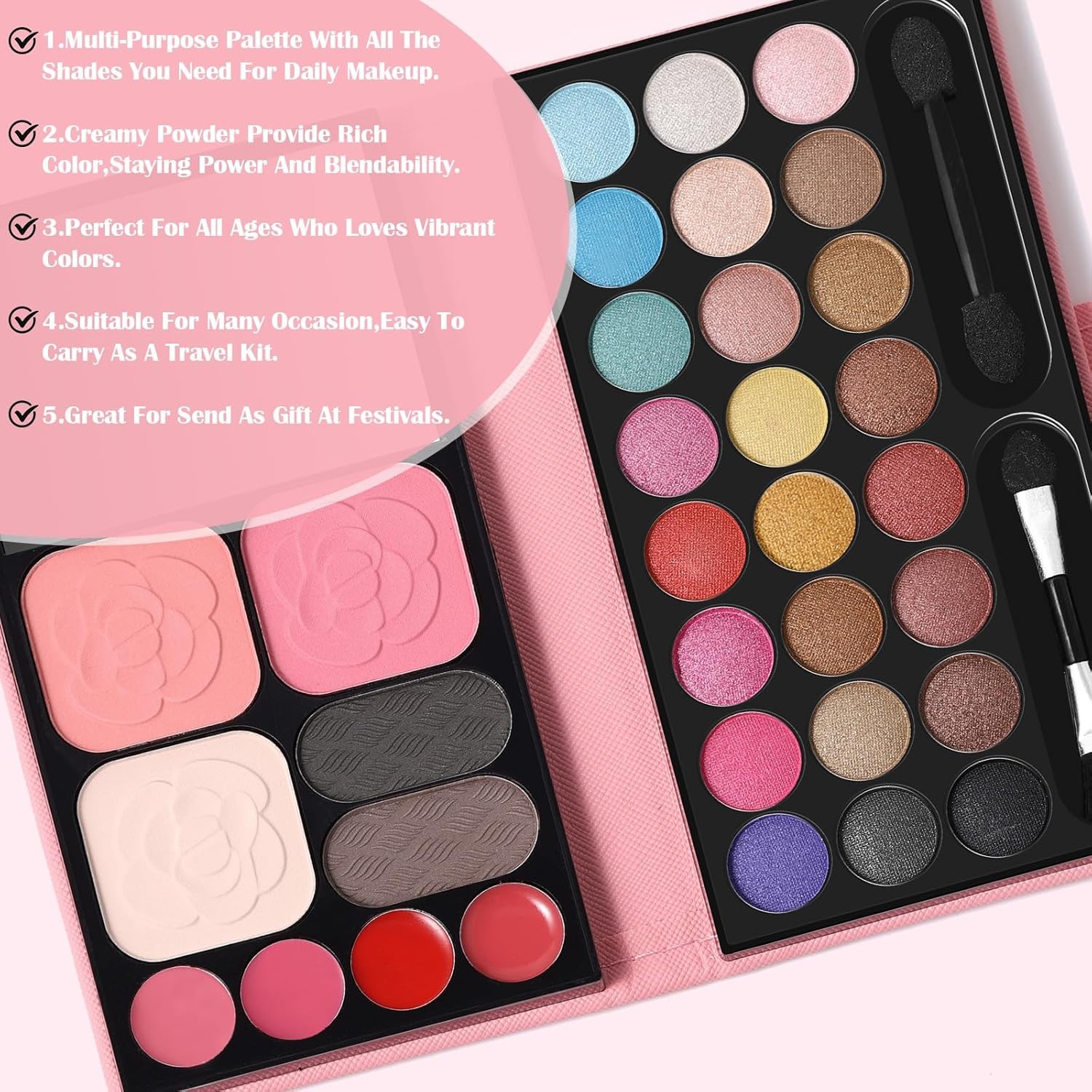 All in One Makeup Kit 24 Eyeshadow 4 Lipsticks 2 Blushers Full Set Women