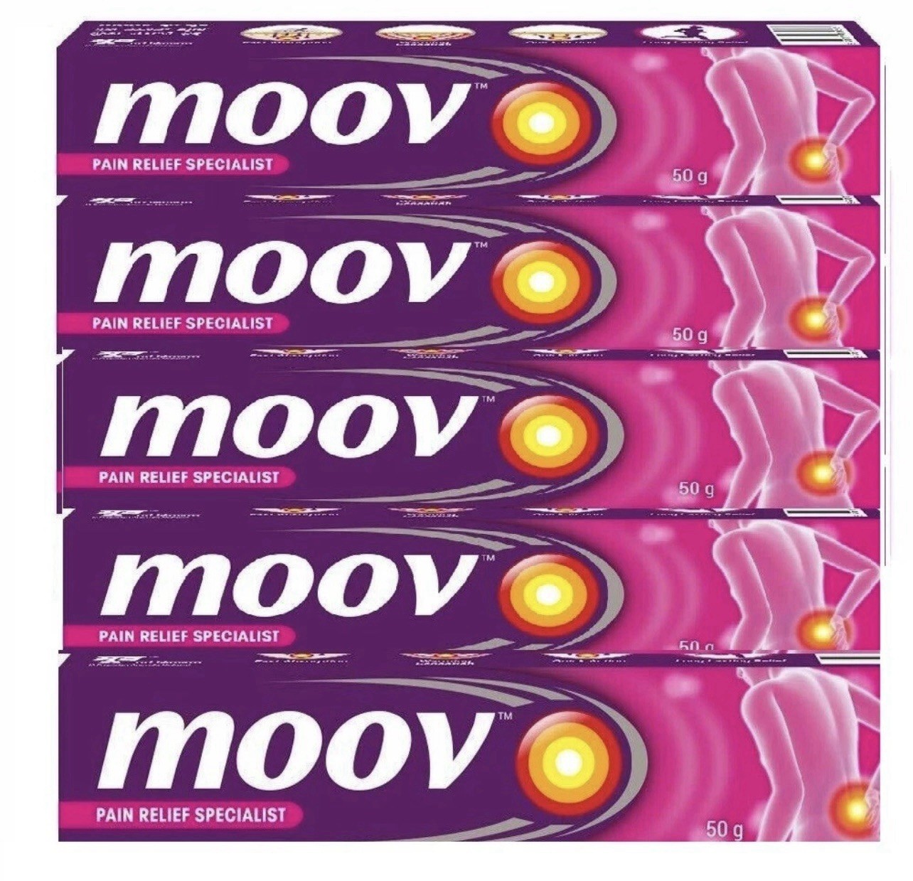 Moov Fast pain relief cream 100% Ayurvedic formula Nilgiri Oil- 50g (Pack of 5)