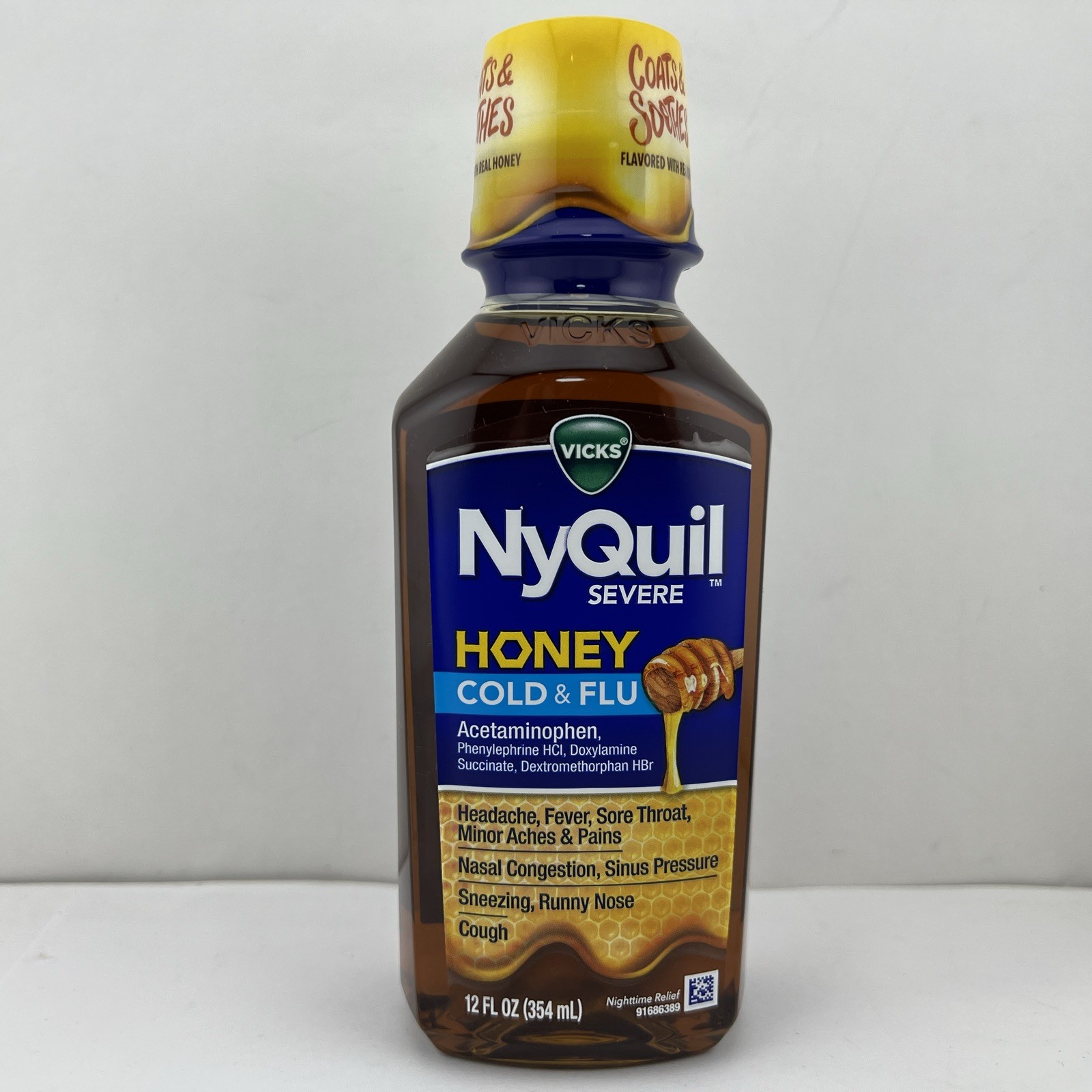 Vicks NyQuil Severe Cold and Flu Liquid Medicine, Flavored with Honey, 12 fl oz