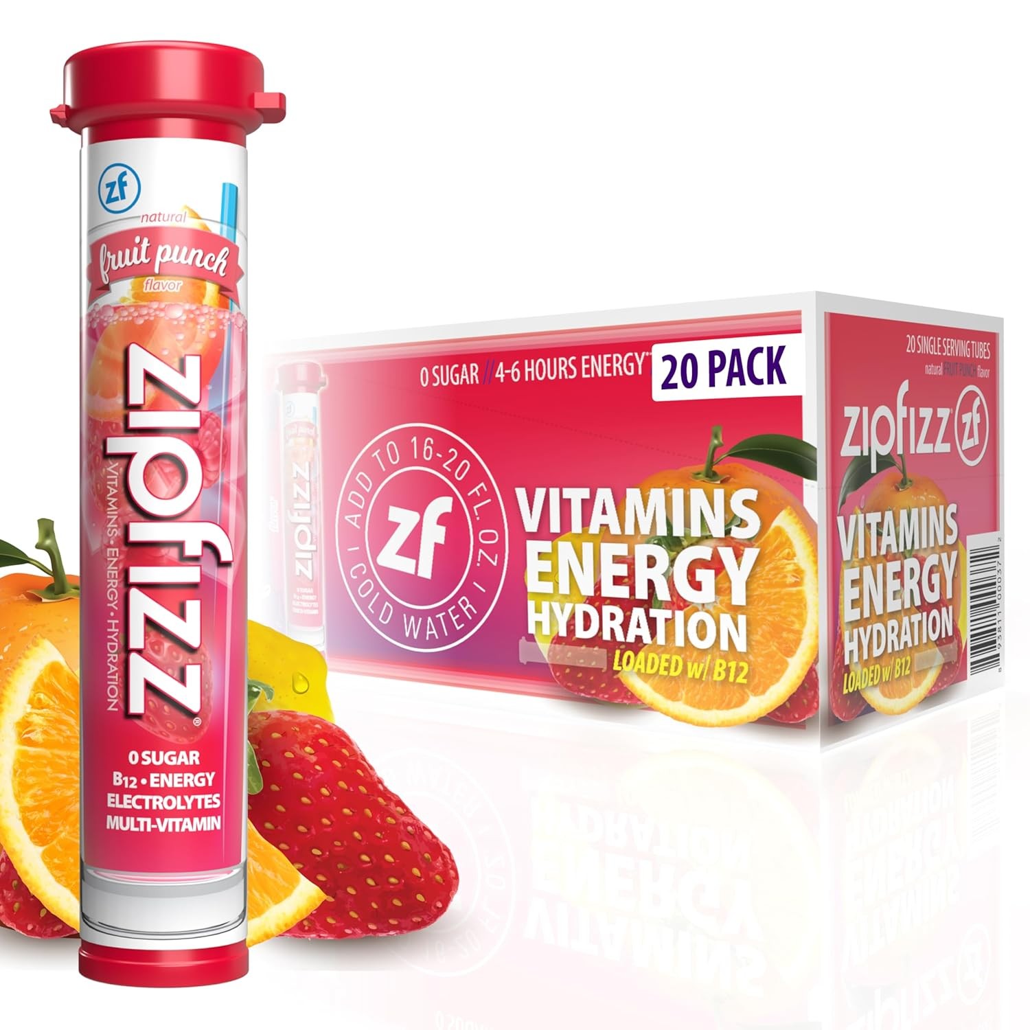 Zipfizz Daily Energy Drink Powder Fruit Punch 20 Pack Sugar Free