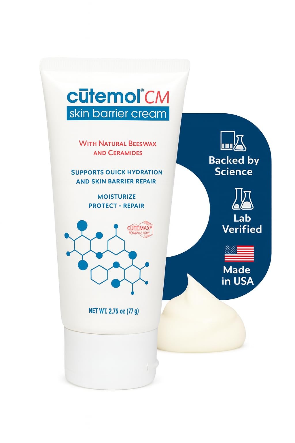 CM Emollient Cream – Natural Beeswax & Ceramides for Dry, Damaged Skin (2.75 oz)