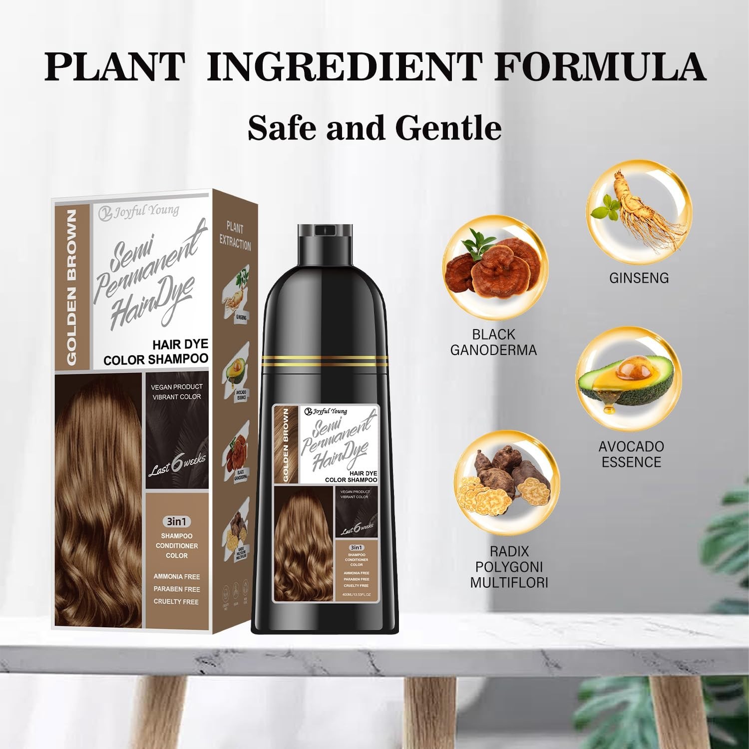 Color Protecting Golden Brown Hair Dye Shampoo – Ammonia-Free & Nourishing
