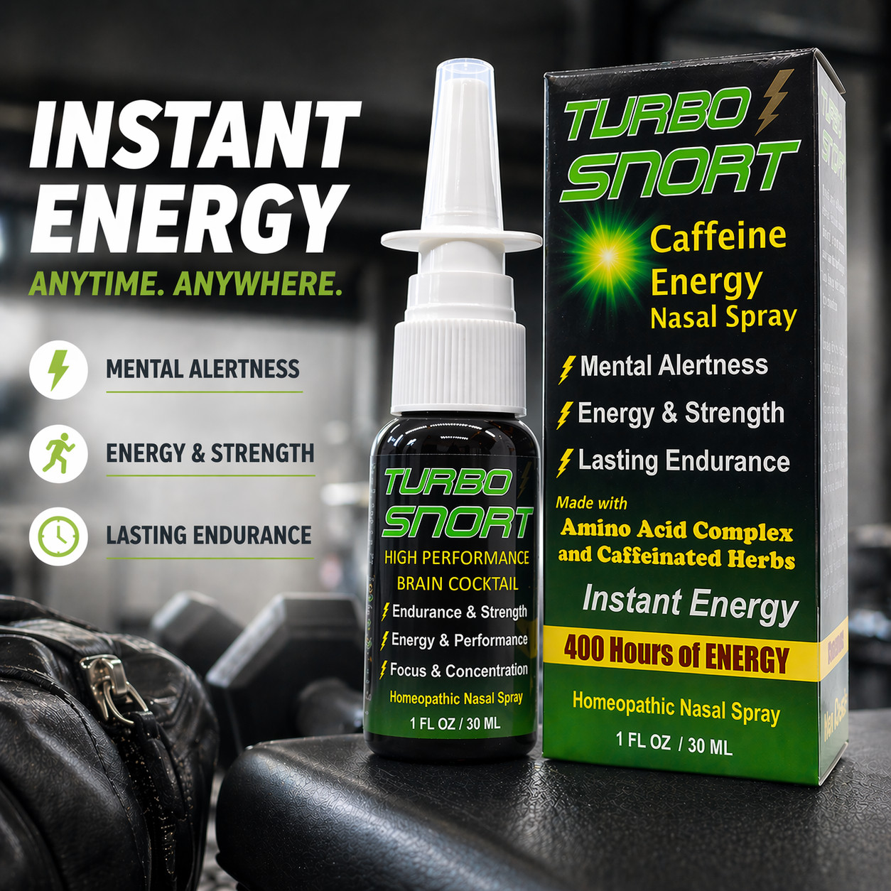 Turbo Snort Caffeine Nasal Spray with Creatine – No Crash Like Energy Drinks