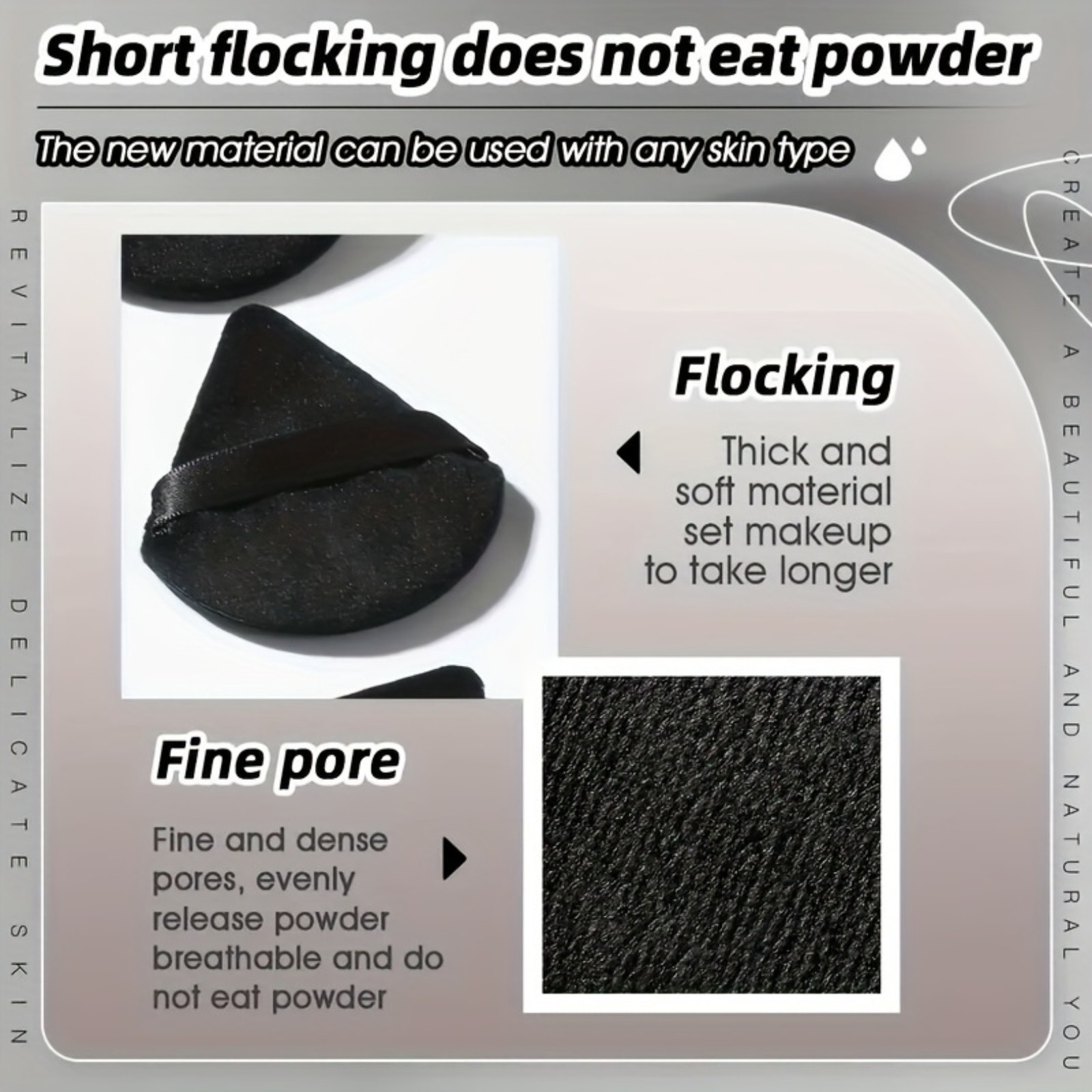 12PCS Black Velour Triangle Powder Puff Soft for Loose Mineral Powder FR