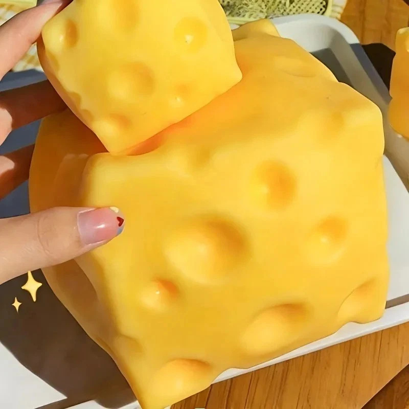 6cm-1pc Squishy Cheese Block, Stress Relief Squeeze Toy Gifts , Cyber Deal