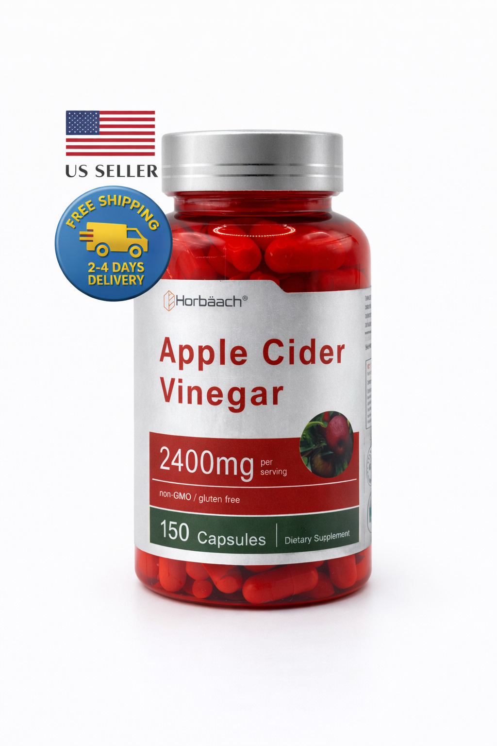 Apple Cider Vinegar 2400mg 150 Capsules Non-GMO Gluten Free Made in USA