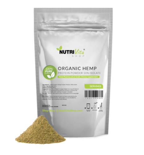 NVS 100% Pure Organic Hemp Protein Powder 50% Isolate USDA nonGMO High Fiber USA