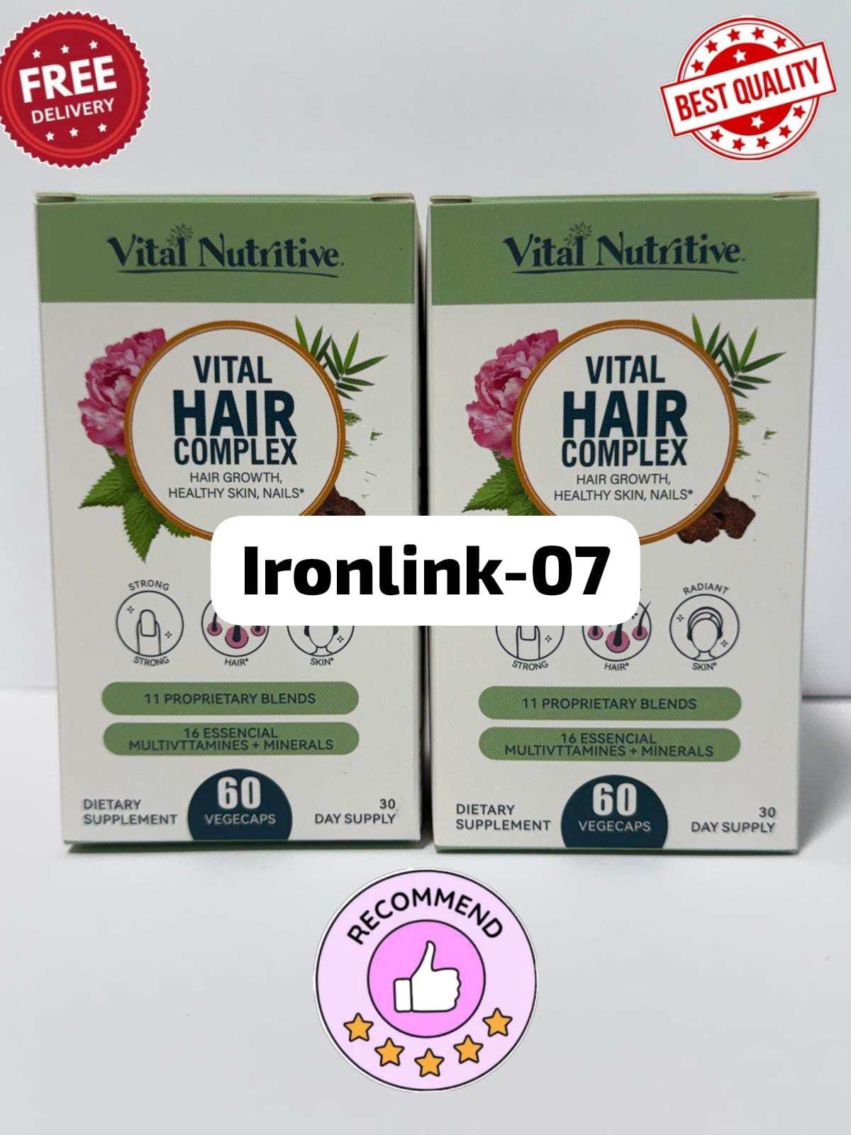 2 Pack Vital Hair Complex Biotin Hair Growth Support 60 Veg Caps Men Women