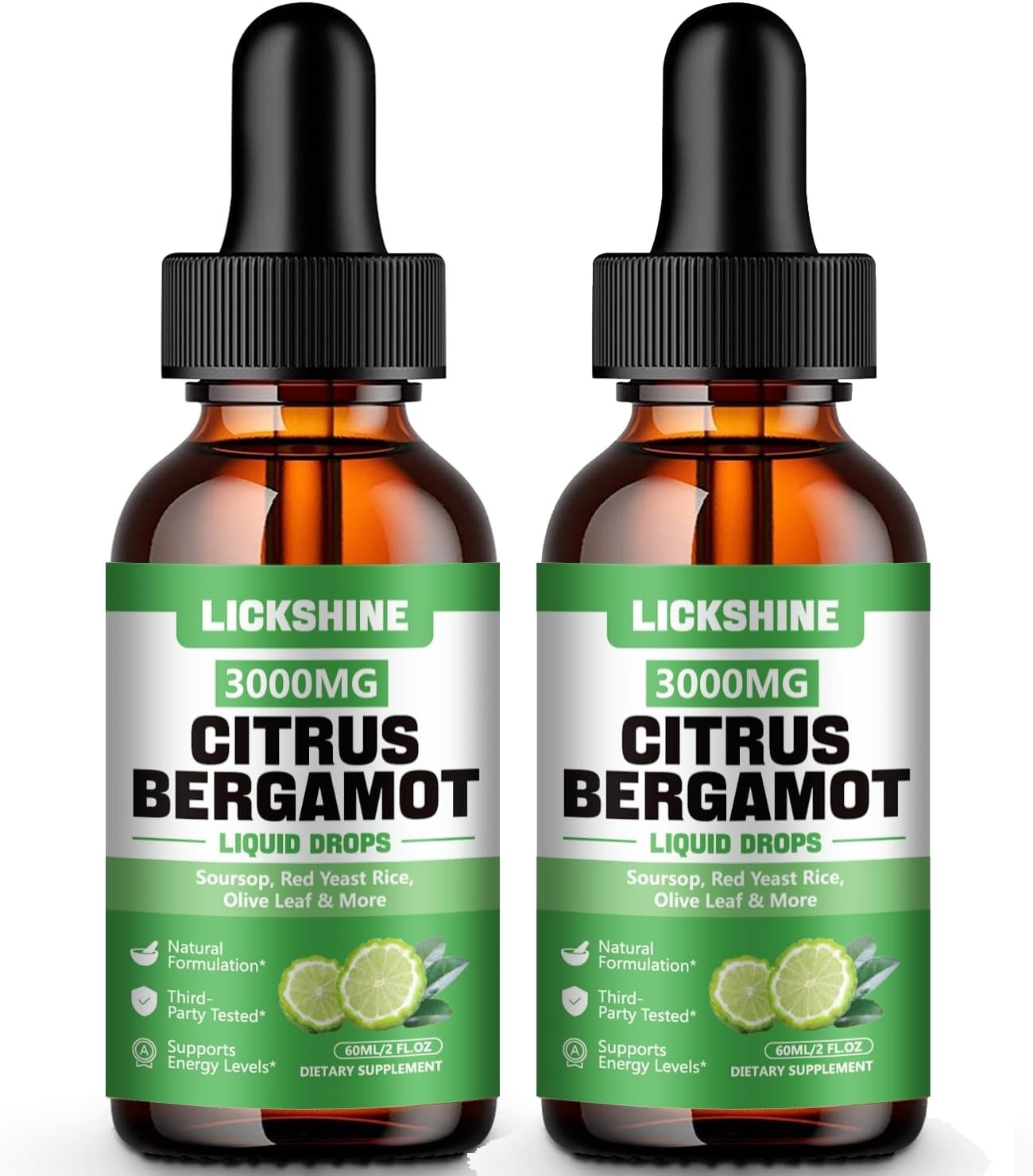2 Pack 3000mg Citrus Bergamot Liquid Drops – High Absorption – Cholesterol Lo…