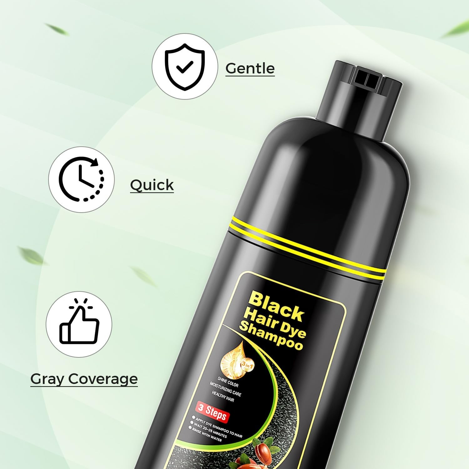 Moisturizing Black Hair Dye Shampoo – 3-in-1, Easy Application for Vibrant Color