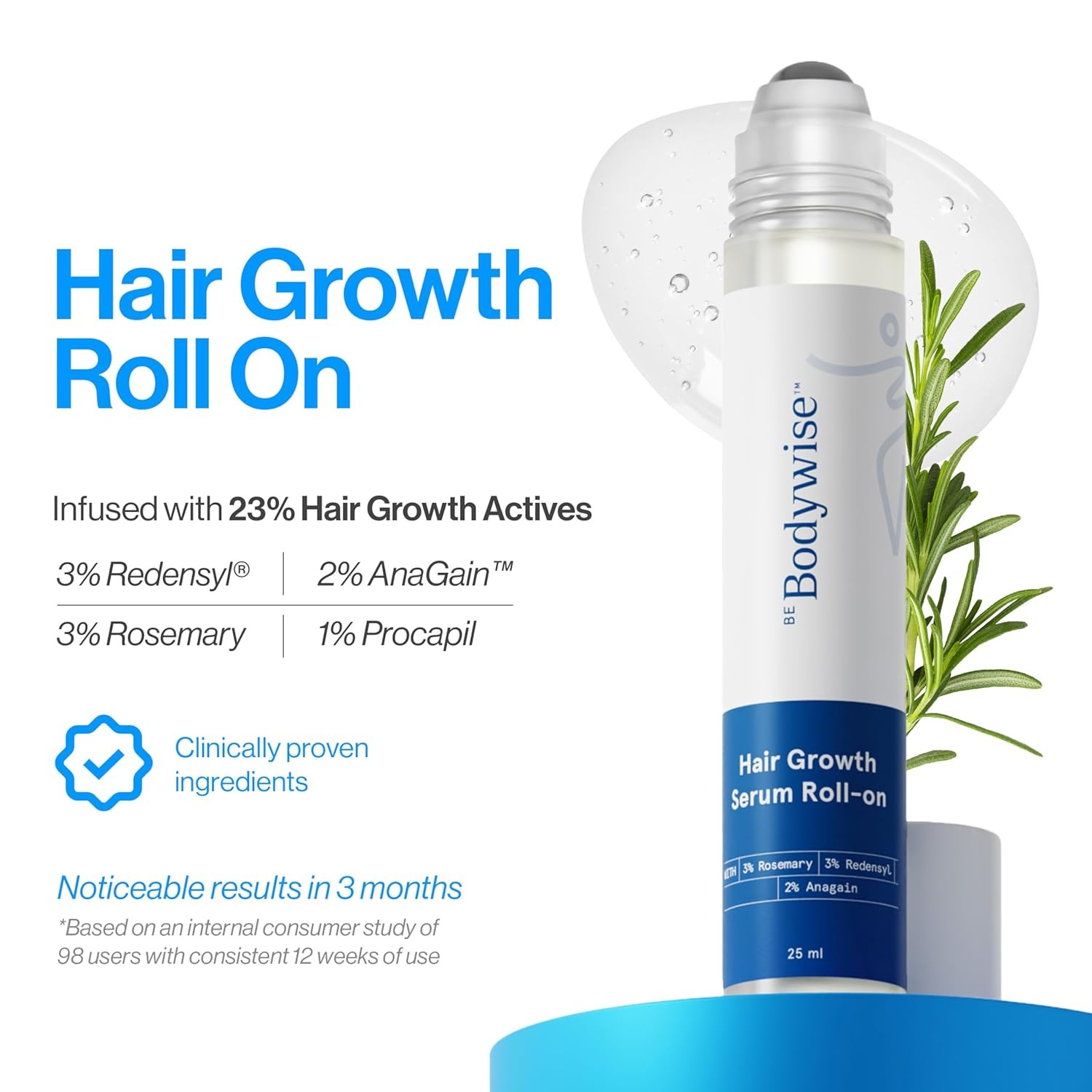 Be Bodywise Rosemary Hair Growth Serum (Roll On)|3% Redensyl& 2% Anagain