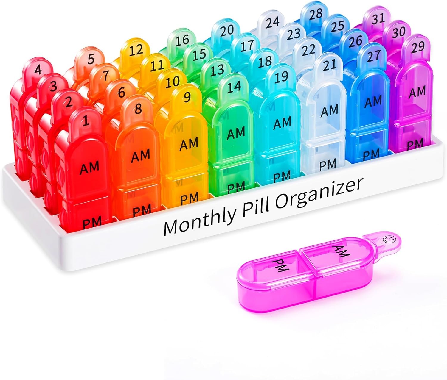 Monthly Pill Organizer 2 Times a Day, 30 Days Pill Box AM PM, 4 Week Pill Cases