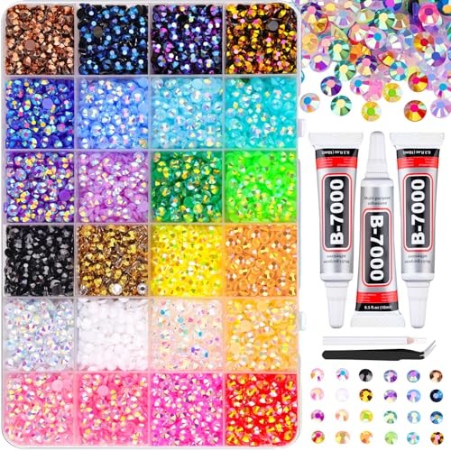 9000Pcs Resin Jelly Rhinestones Large Pack + 3Pcs Glue Jelly Multicolored 5mm