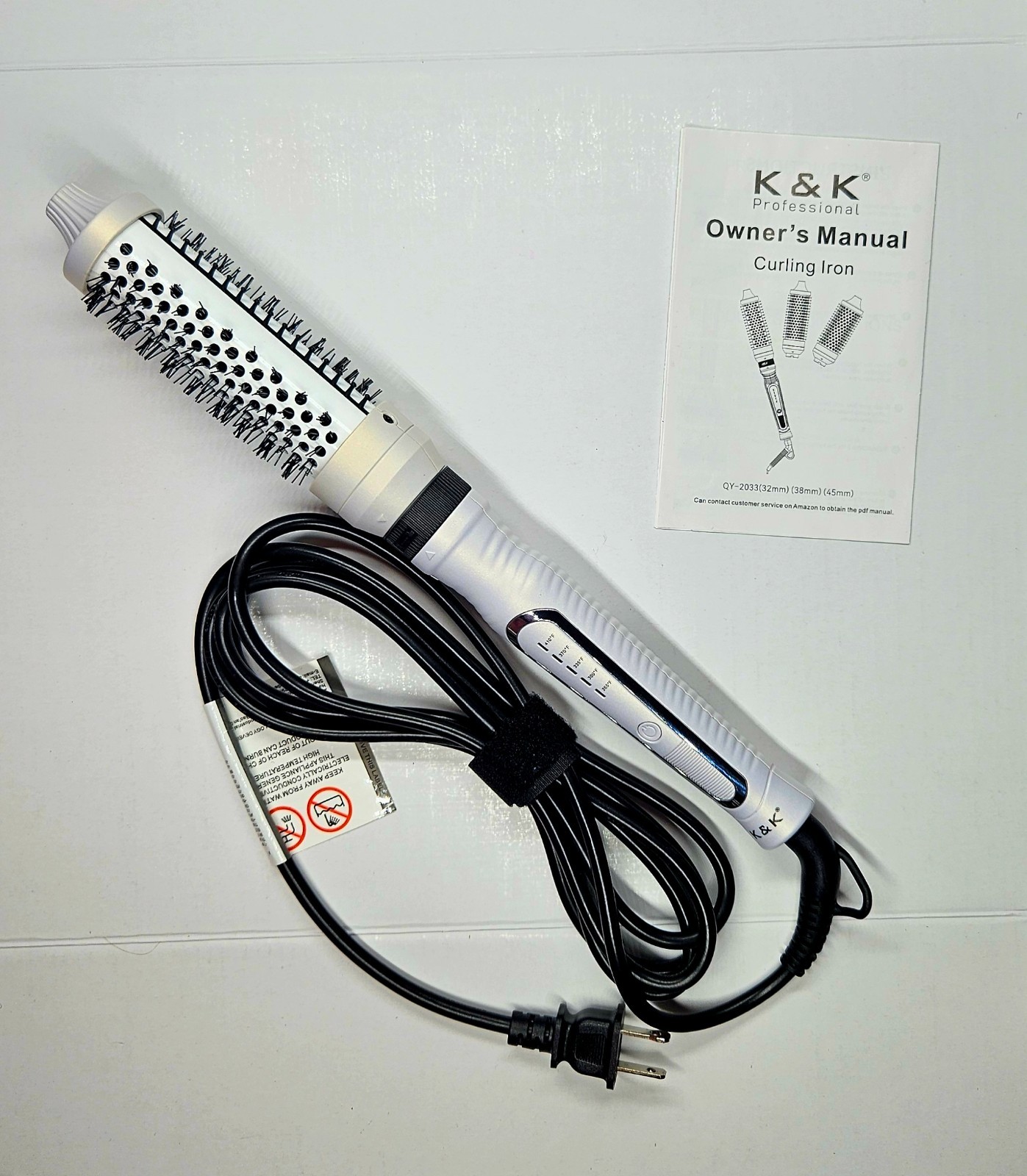 K&K 3-in-1 Thermal Brush Set Ceramic Hot Brush Curling Wand Dual Voltage White