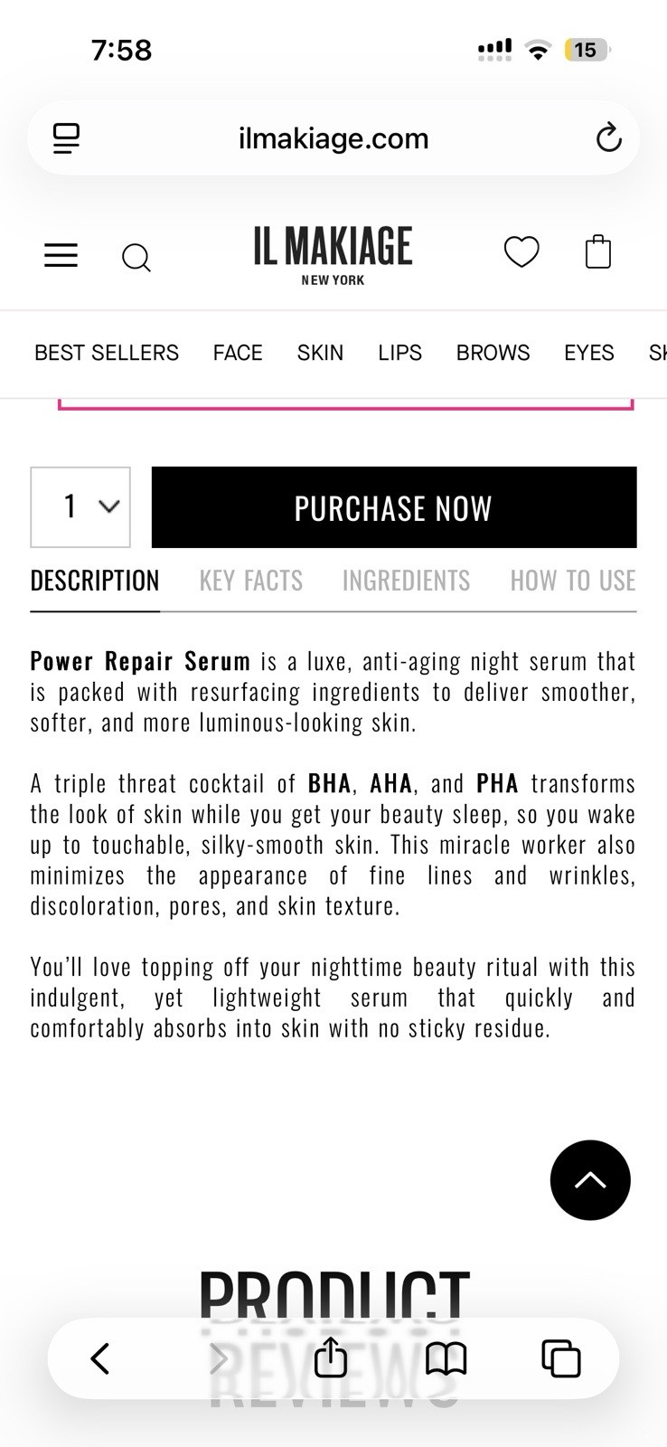 IL Makiage POWER REPAIR ANTI-AGING NIGHT SERUM with AHA + BHA + PHA New In Box
