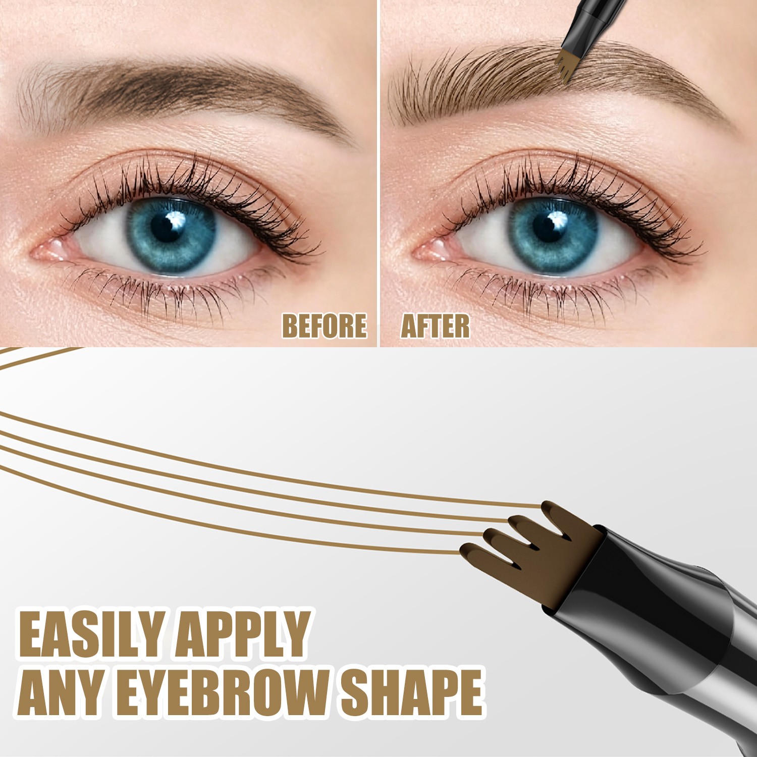 4-Prong Waterproof Eyebrow Pencil – Easy to Apply, Long-Lasting & Smudge-Proof