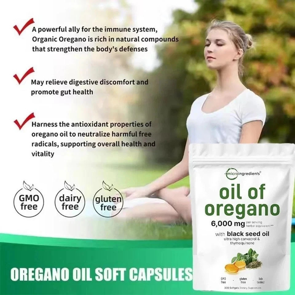 Oil of Oregano 300 Softgels with Black Seed Oil – 6000mg Oregano Oil Strength