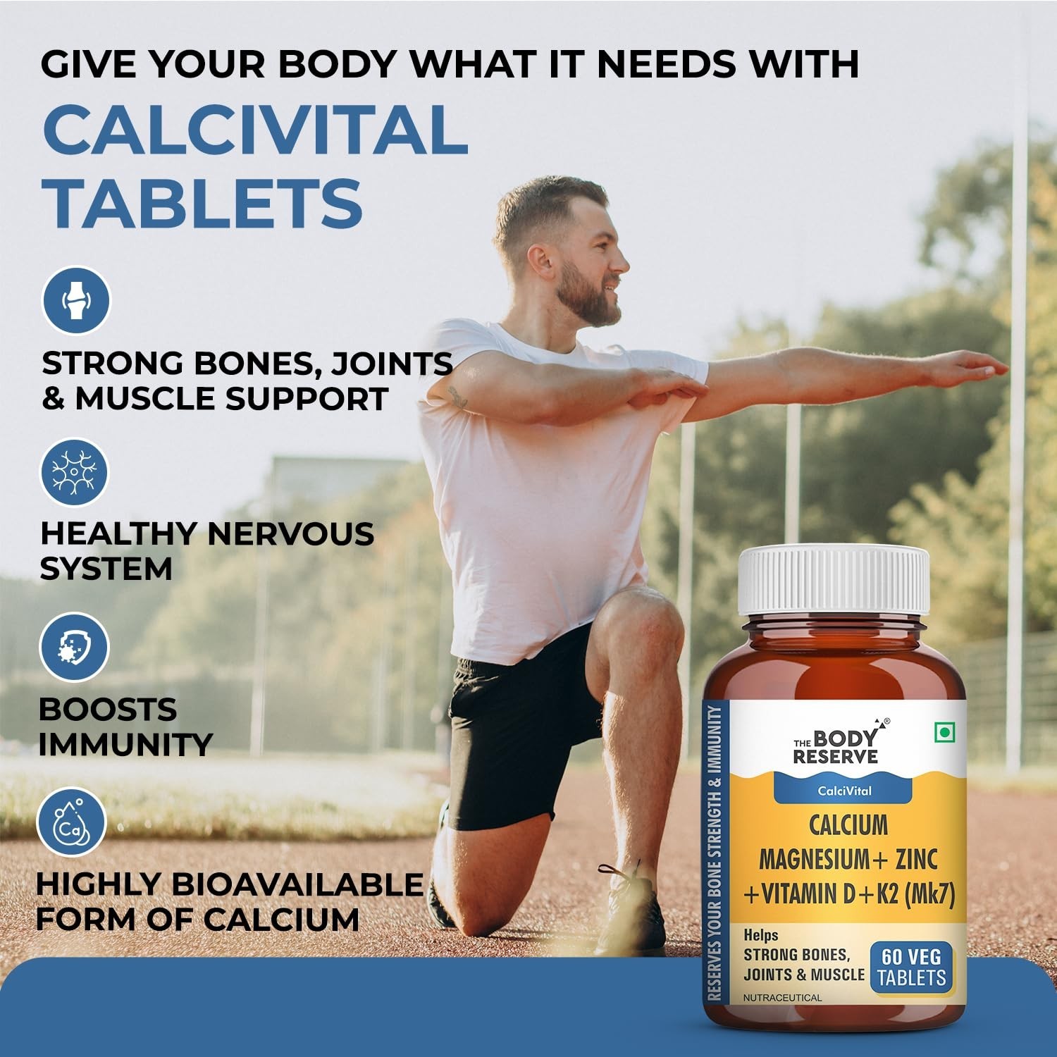 The Bo.dy Reserve Calcium K2 MK7 Zinc D2 B12 60 Tablets