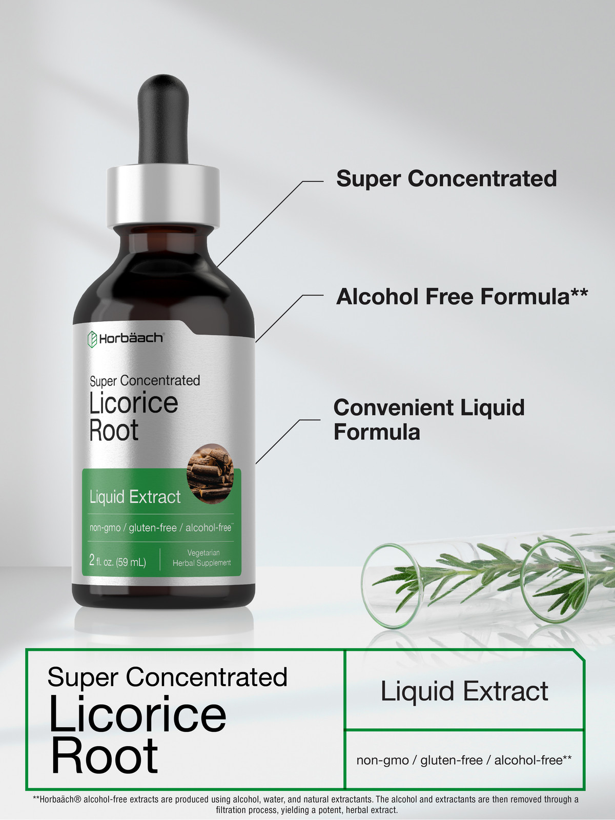 Licorice Root Liquid Extract | 2 fl oz | Alcohol Free | Vegetarian | by Horbaach