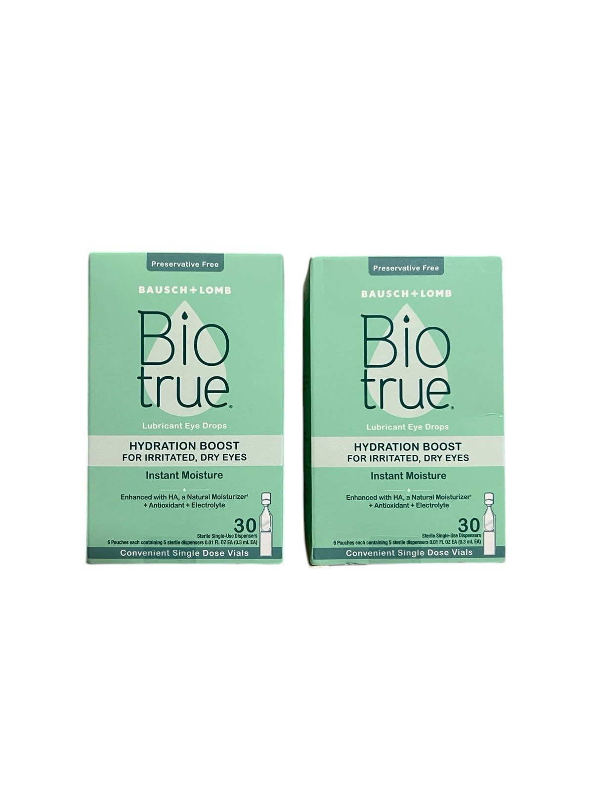 Lot Of 2 Biotrue Hydration Boost Eye Drops Vial 0.3mL, 30 Ct Each EXP 03/2027