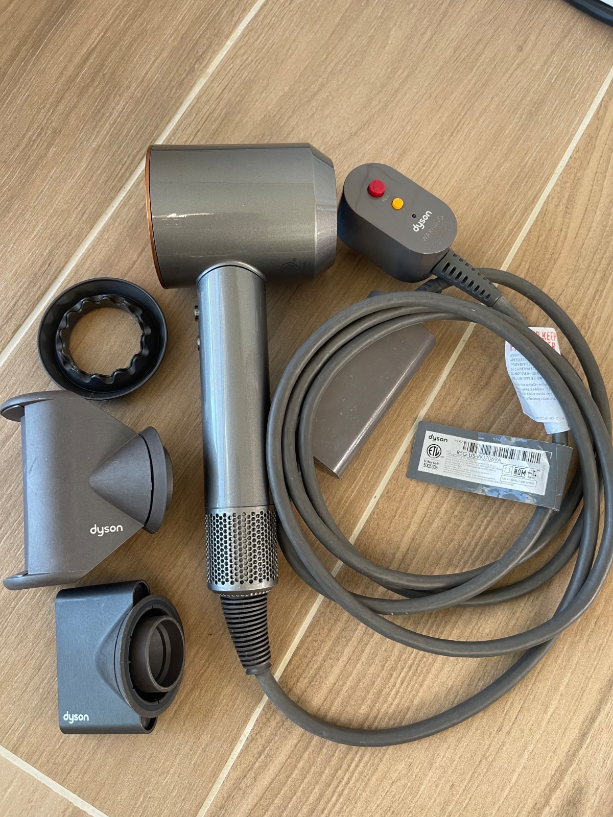 Authentic Dyson Supersonic Hair Dryer – Nickel/Copper + 3 Detachable Tools