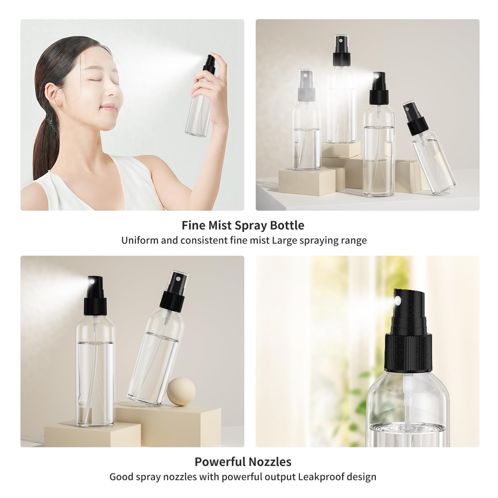 50PCS 3.4oz Clear Travel Spray Bottles – Refillable Fine Mist for Skin, Hair, Pl