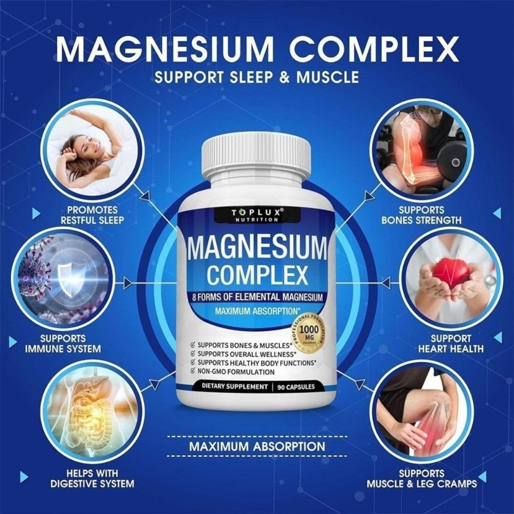 3 Toplux Nutritional Magnesium Complex 1000mg Support & Elemental Magnesium-