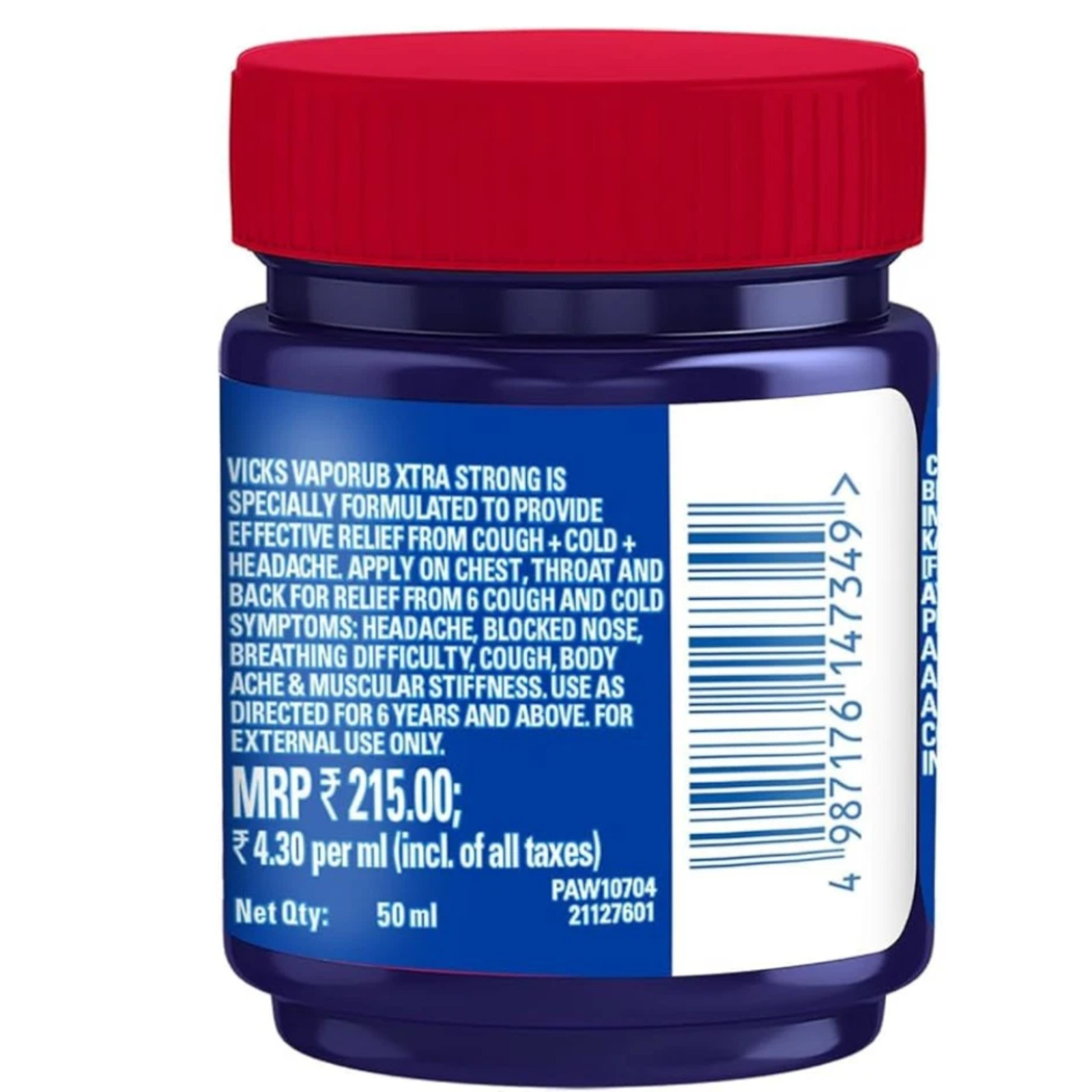 Vicks VapoRub Xtra Strong 50ml Chest Rub Cold Cough Relief Headache Body Ache