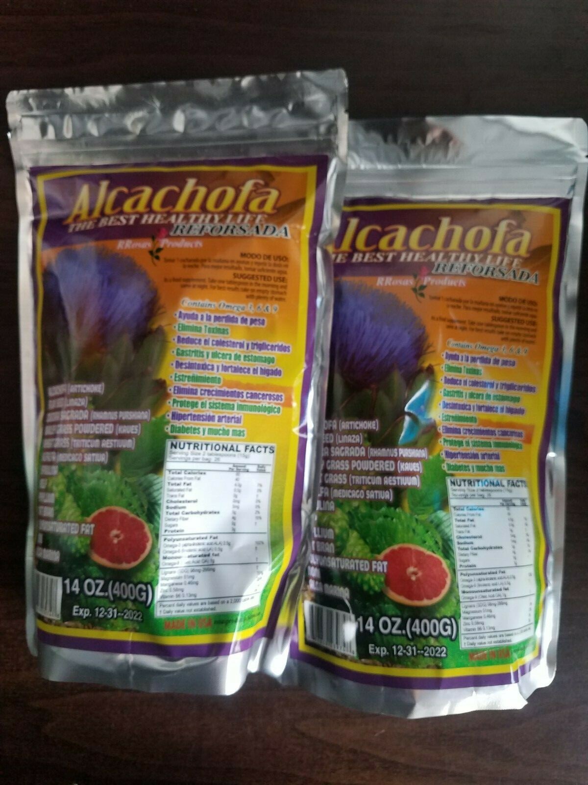 2 PACK ARTICHOKE FLAXSEED POWDER 14 OZ EACH 12/2025 ALCACHOFA REFORSADA 400 GR