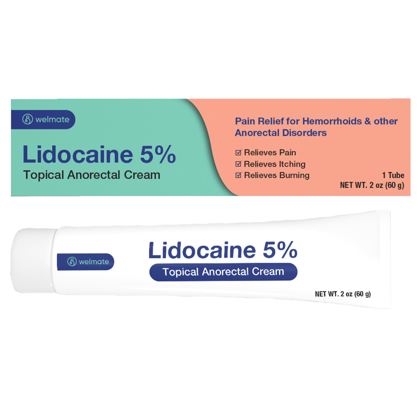 WELMATE Pain Relief, 5% Lidocaine Numbing Cream, Topical Anesthetic, 2oz