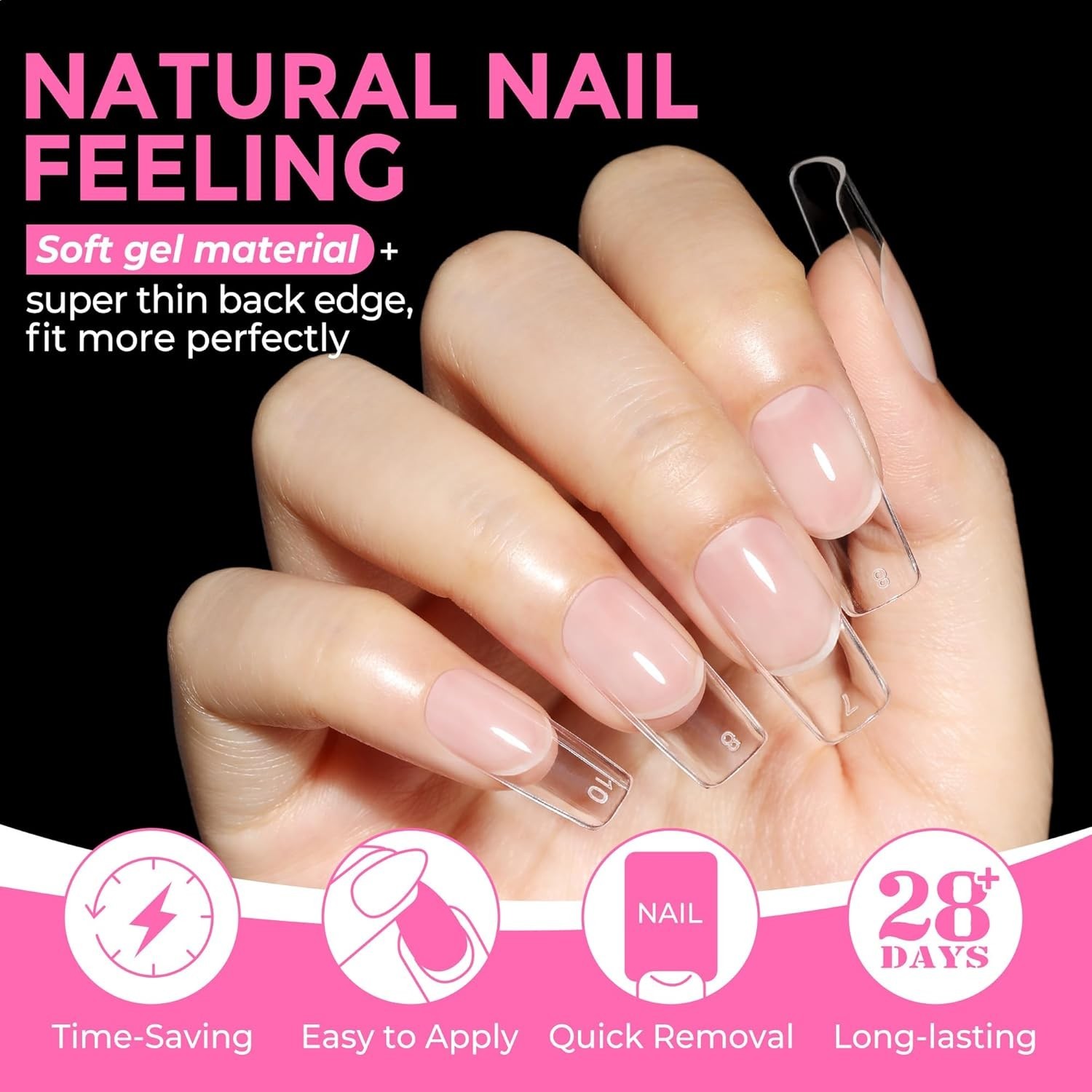Versatile Square Nail Tips 216 Pieces Clear Press On for Acrylic and Gel Use