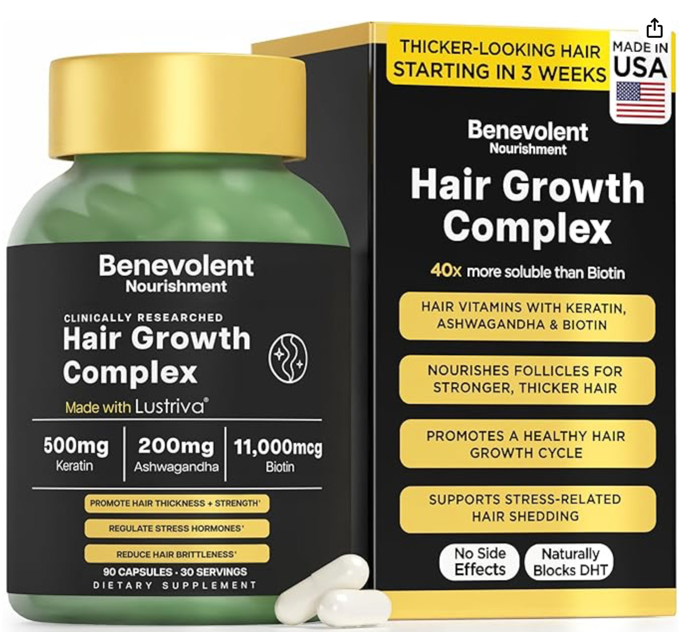 Benevolent Lustriva Hair Growth Supplement – Advanced Hair Vitamins with Keratin