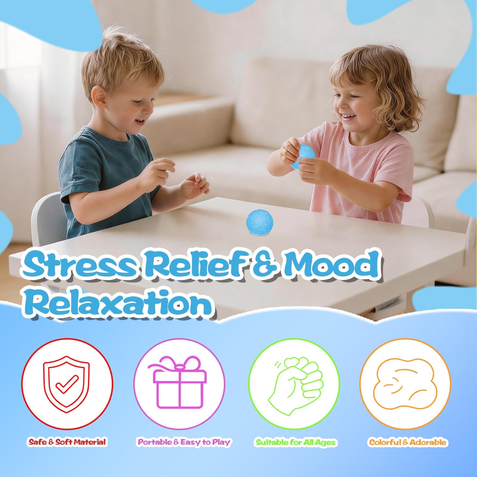 Textured Squishy Stress Ball 6cm/2.36in for Kids Ages 3+ & Adults, Sensory Sq…