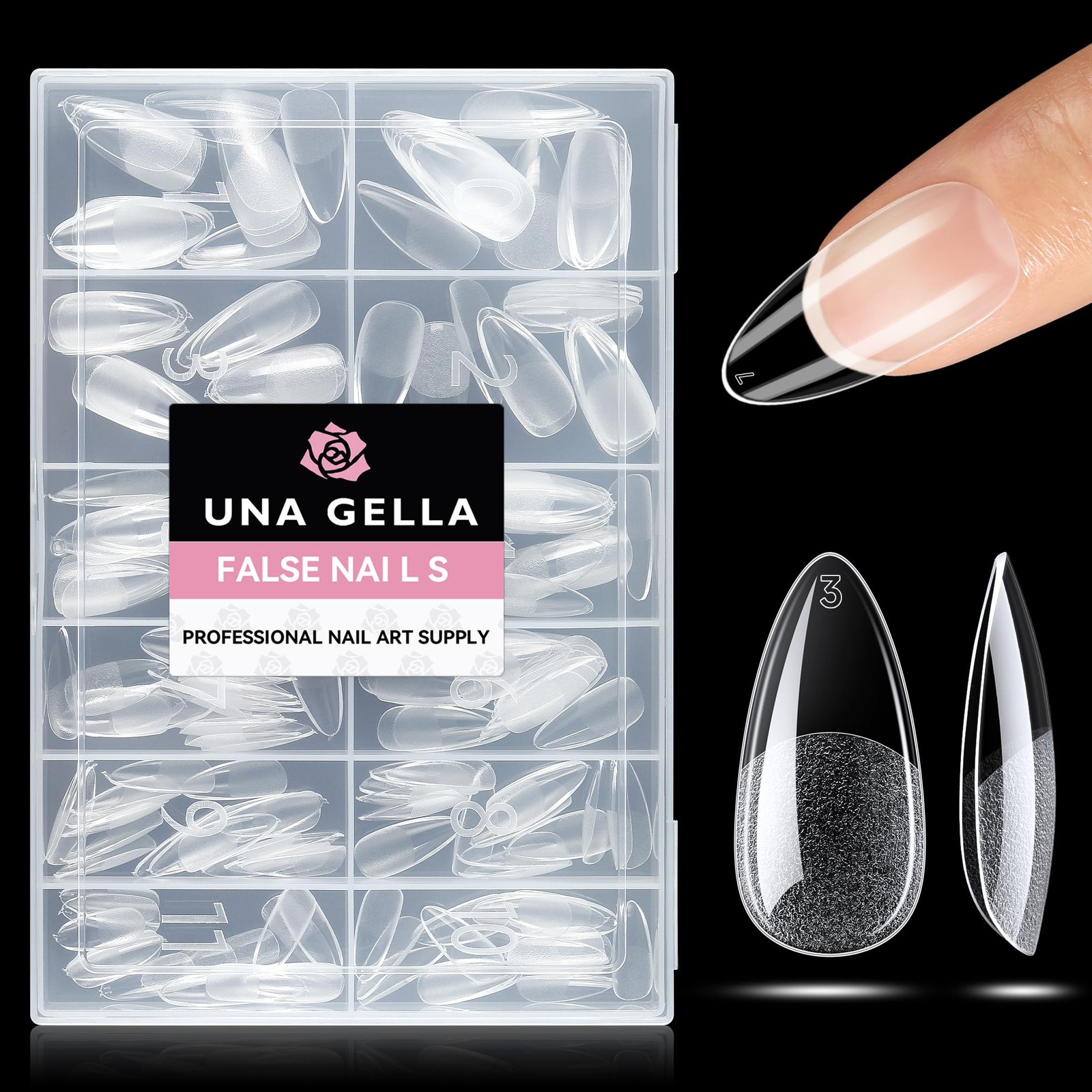 216PCS Medium Almond Nail Tips, Full Cover Gel Press-On Fake Nails, 12 Sizes