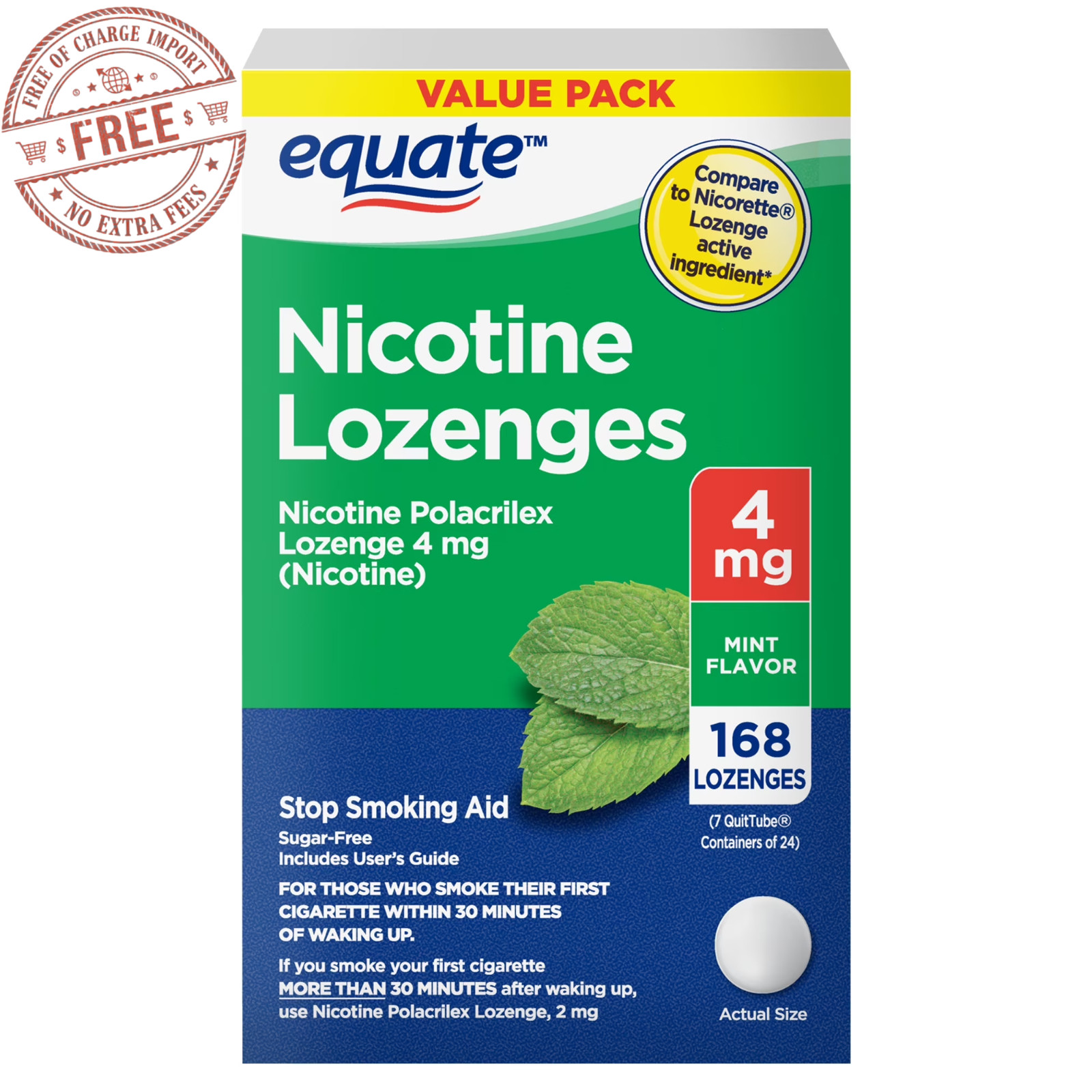 Equate Nicotine Lozenges 4 mg, Mint Flavor, 168 Count – Stop Smoking Aid