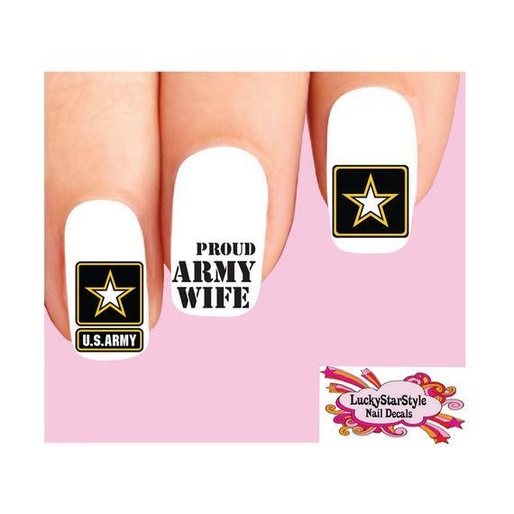 Waterslide Nail Decals Set of 20 – United States US Pround Army Wife Assorted