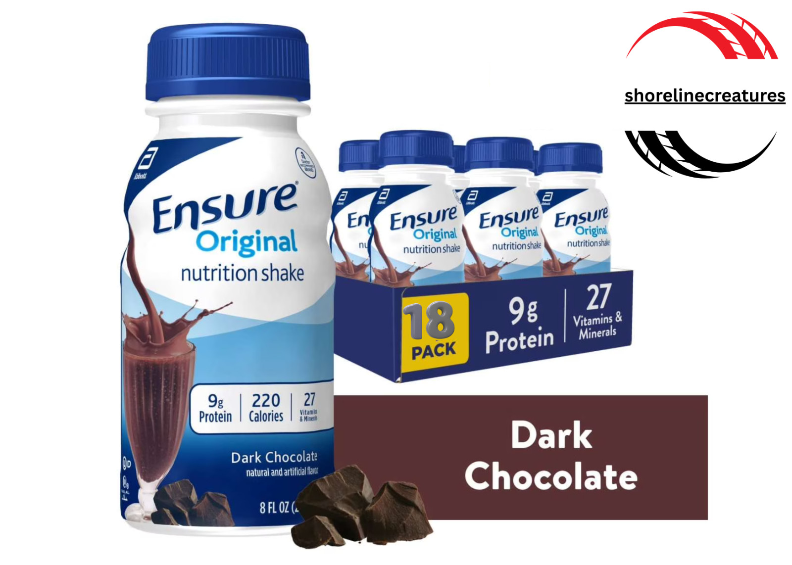 Ensure Original Nutrition Shake, 9g Protein, Dark Chocolate, 8 fl oz – 18 Pack