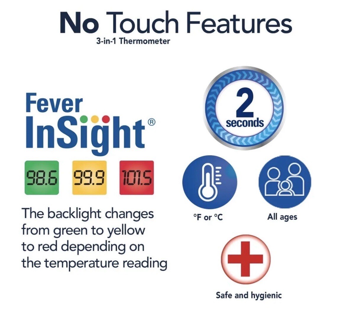 Vicks No Touch 3-in-1 Thermometer Measures Forehead Food and Bath Temperatures