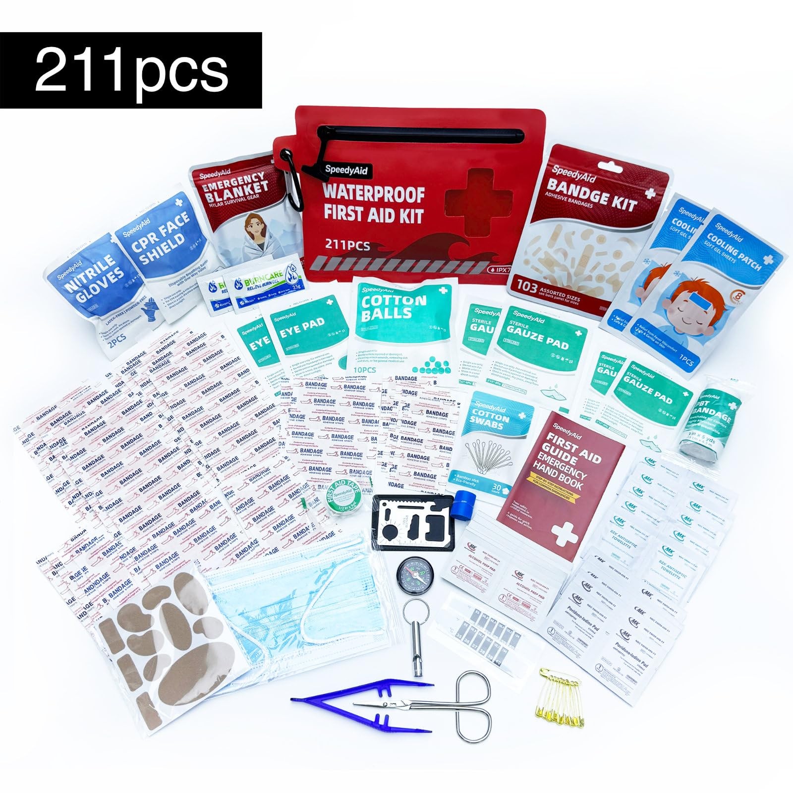 211 PCS Waterproof First Aid Kit, IPX7 Rated Dry Bag with Airtight Zipper, Po…
