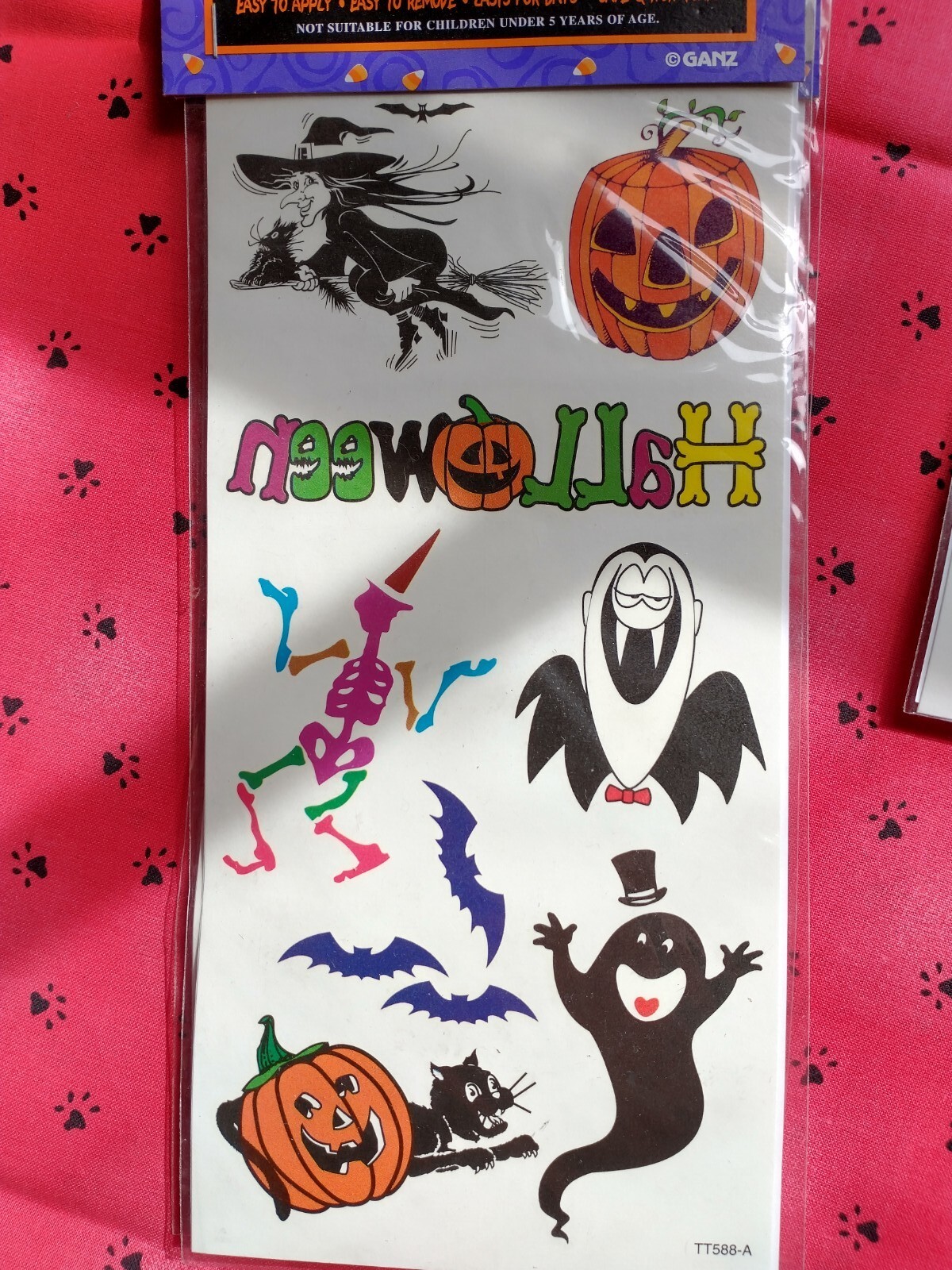 Temporary Halloween Tattoos NIP EASY TO APPLY& REMOVE CAT, SKELETON,WOLF,SPIDER